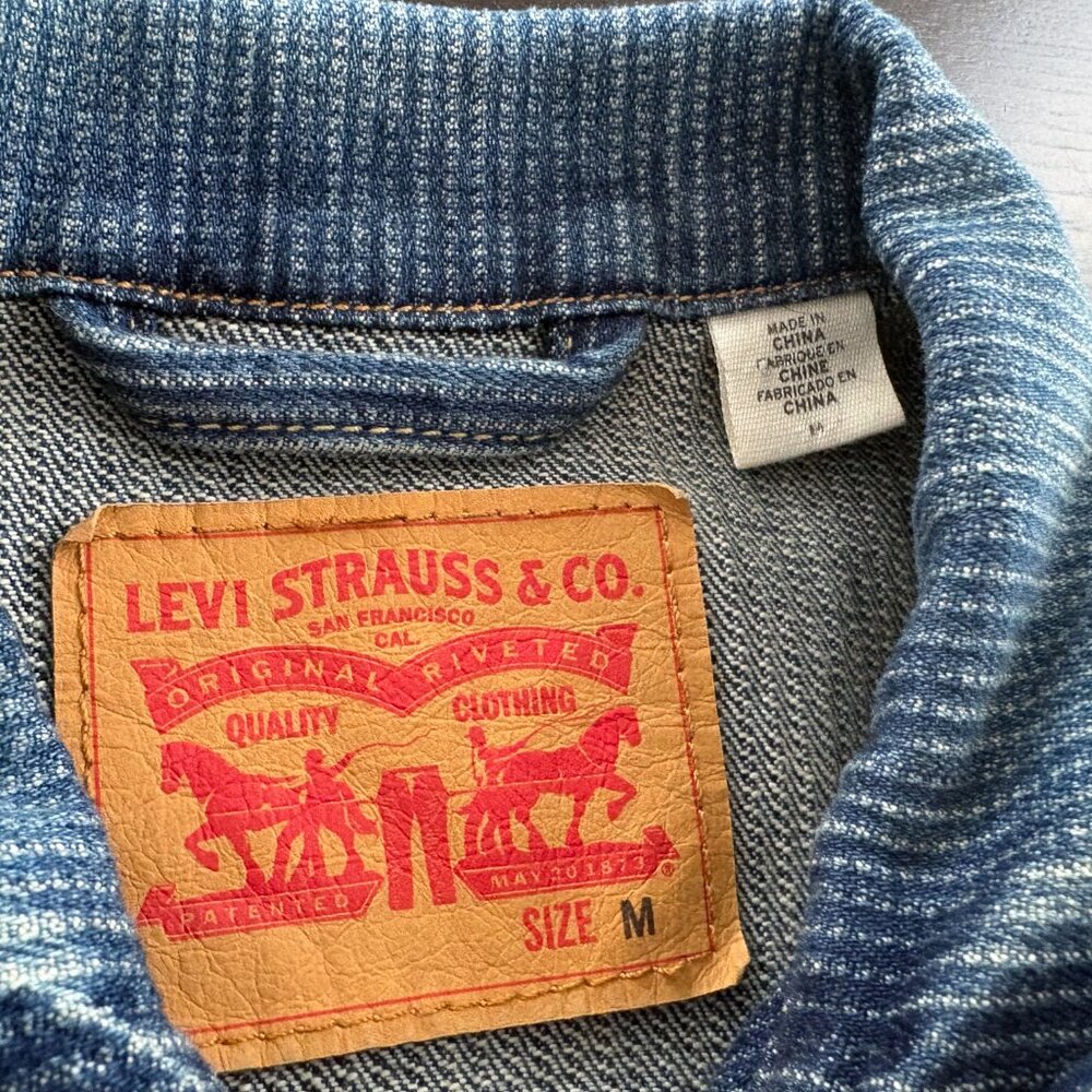Mens Levi's Denim Trucker Biker Moto Punk Striped Jacket Size Medium - Picture 5 of 7
